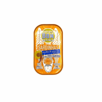 Sardines à l'huile végétale piquante "sardinhas em oleo de girassol picante" Bom Petisco120 grs